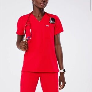 Figs Pop Red set! High Waisted Isabel Wide with Catarina One Pocket Scrub top.